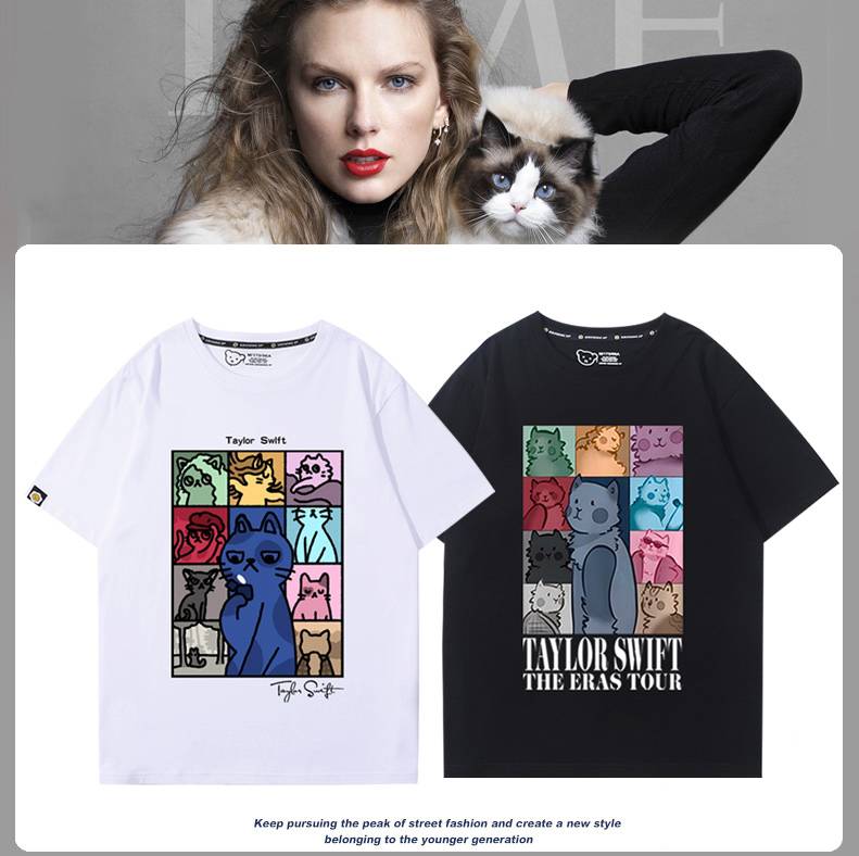 泰勒絲全球演唱會十張專輯手繪貓貓週邊純棉寬鬆短袖T恤衫